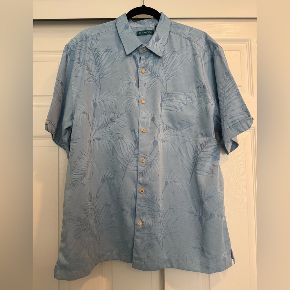 CUBAVERA TWO-TONE ONE POCKET FLORAL PRINT SHIRT